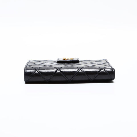極美品 シャネル CHANEL 5番台 1997-1999 ビコローレ ラムスキン 三つ折り財布  ブラック WS21780