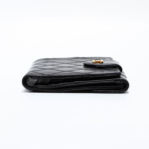 極美品 シャネル CHANEL 5番台 1997-1999 ビコローレ ラムスキン 三つ折り財布  ブラック WS21780