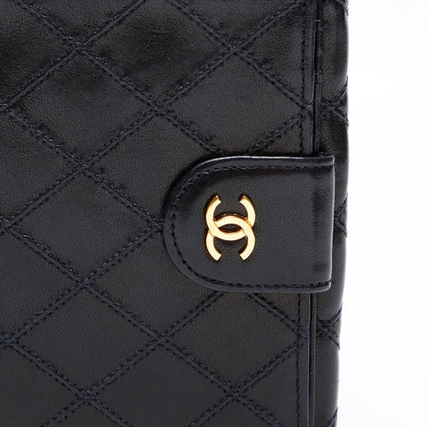 極美品 シャネル CHANEL 5番台 1997-1999 ビコローレ ラムスキン 三つ折り財布  ブラック WS21780