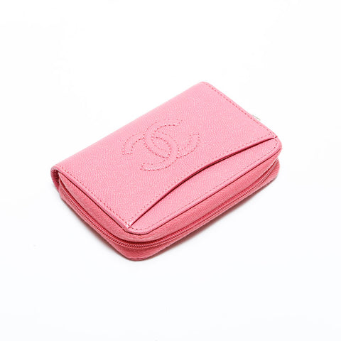 CHANEL No. 26 2018-2019 COCO Mark Compact Wallet Caviar Round Zip Coin case pink WS21781