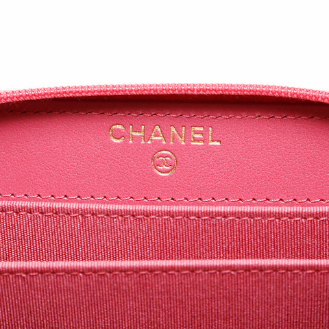 CHANEL No. 26 2018-2019 COCO Mark Compact Wallet Caviar Round Zip Coin case pink WS21781