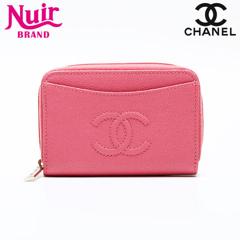 CHANEL No. 26 2018-2019 COCO Mark Compact Wallet Caviar Round Zip Coin case pink WS21781