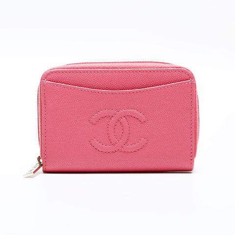 CHANEL No. 26 2018-2019 COCO Mark Compact Wallet Caviar Round Zip Coin case pink WS21781