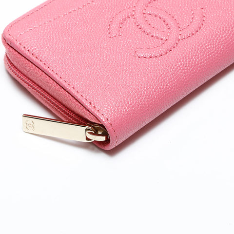 CHANEL No. 26 2018-2019 COCO Mark Compact Wallet Caviar Round Zip Coin case pink WS21781