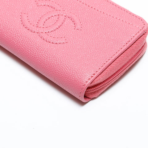 CHANEL No. 26 2018-2019 COCO Mark Compact Wallet Caviar Round Zip Coin case pink WS21781