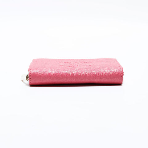 CHANEL No. 26 2018-2019 COCO Mark Compact Wallet Caviar Round Zip Coin case pink WS21781