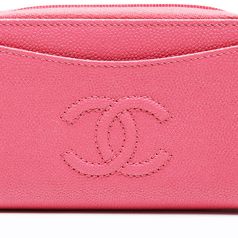 CHANEL No. 26 2018-2019 COCO Mark Compact Wallet Caviar Round Zip Coin case pink WS21781