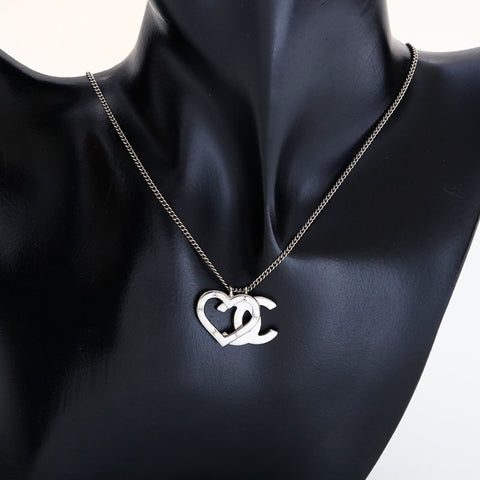 CHANEL 04P 2004 COCO Mark Heart Necklace Silver WS21784