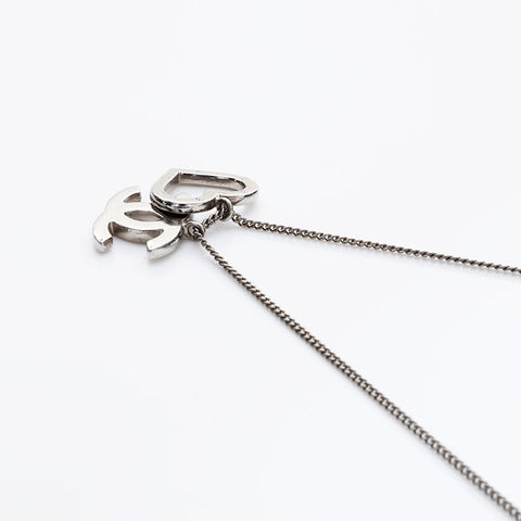 CHANEL 04P 2004 COCO Mark Heart Necklace Silver WS21784