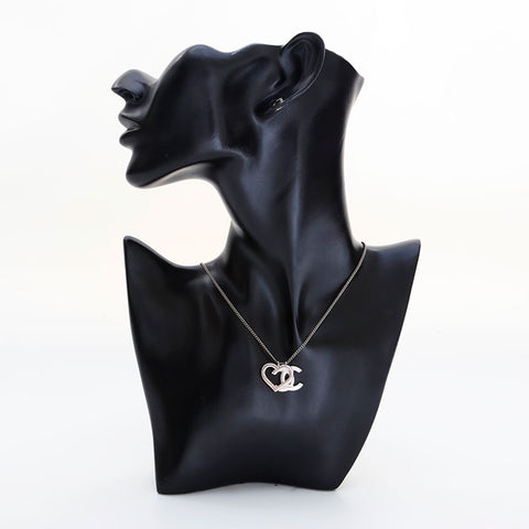 CHANEL 04P 2004 COCO Mark Heart Necklace Silver WS21784