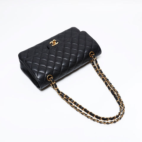 CHANEL 30s 2020-2021 Matelasse 9.8" Double Flap Caviar Skin Shoulder Bag black WS21789