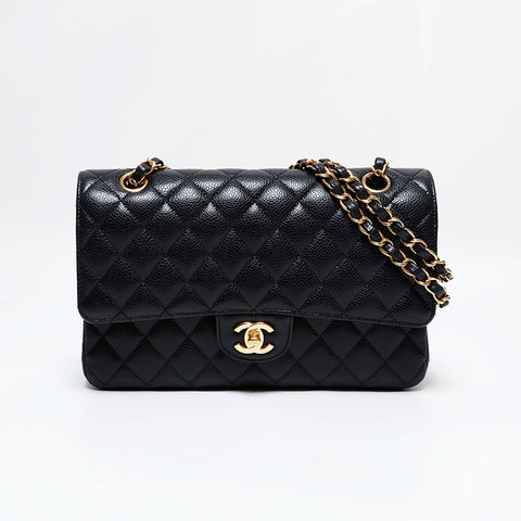 CHANEL 30s 2020-2021 Matelasse 9.8" Double Flap Caviar Skin Shoulder Bag black WS21789