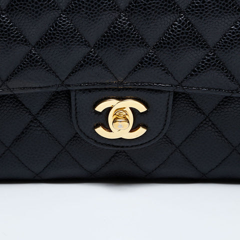 CHANEL 30s 2020-2021 Matelasse 9.8" Double Flap Caviar Skin Shoulder Bag black WS21789