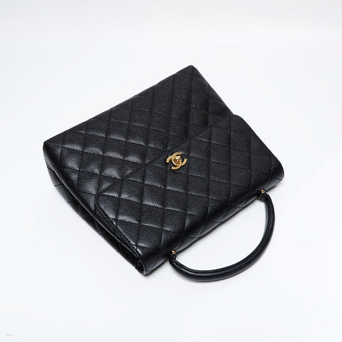 シャネル CHANEL 5番台 1997-1999 マトラッセ ケリー型キャビアスキン ハンドバッグ ブラック WS21790
