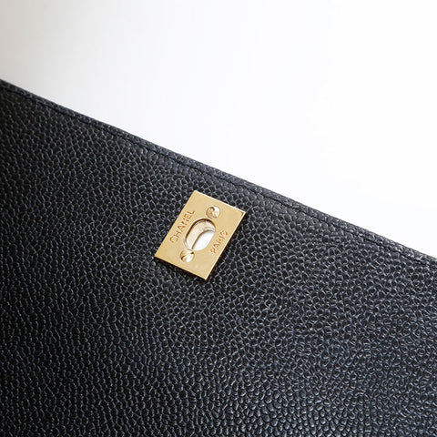 CHANEL No. 5 1997-1999 Matelasse Kelly-style Caviar Skin Handbag black WS21790