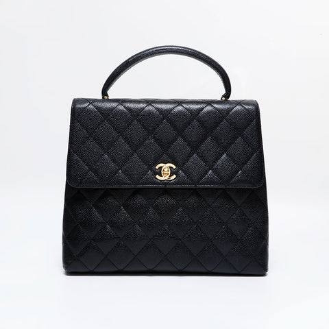 CHANEL No. 5 1997-1999 Matelasse Kelly-style Caviar Skin Handbag black WS21790
