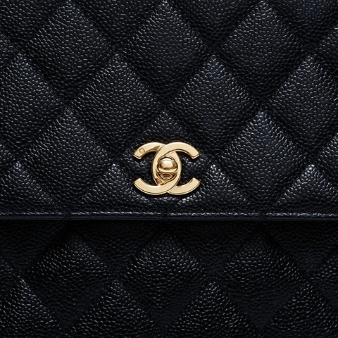 CHANEL No. 5 1997-1999 Matelasse Kelly-style Caviar Skin Handbag black WS21790
