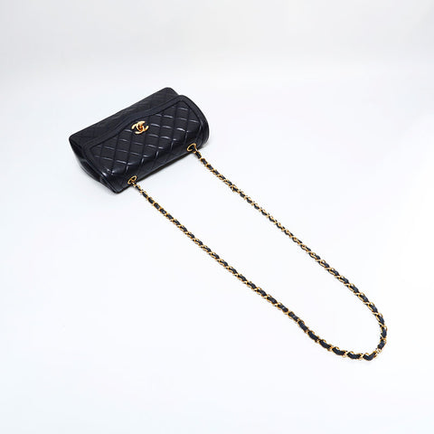 CHANEL No. 1 1989-1991 Matelasse with lambskin pouch Shoulder Bag Navy WS21791