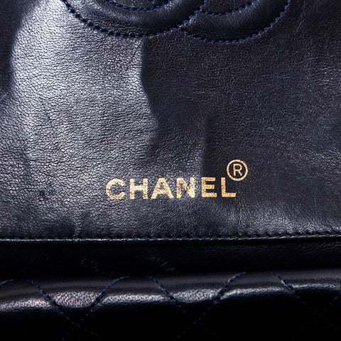 CHANEL No. 1 1989-1991 Matelasse with lambskin pouch Shoulder Bag Navy WS21791