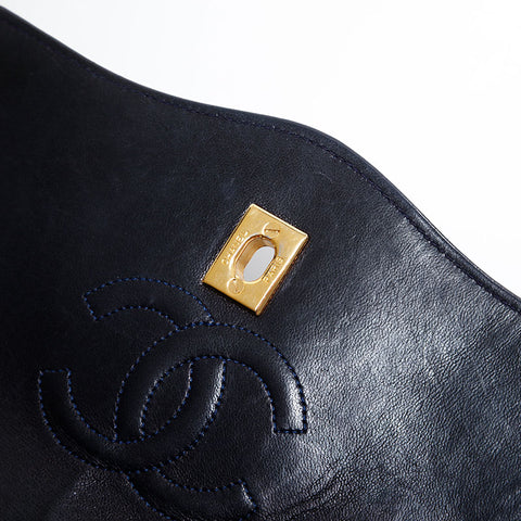 シャネル CHANEL 1番台 1989-1991マトラッセ ラムスキンポーチ付き ショルダーバッグ ネイビー WS21791