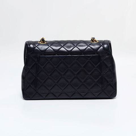 CHANEL No. 1 1989-1991 Matelasse with lambskin pouch Shoulder Bag Navy WS21791