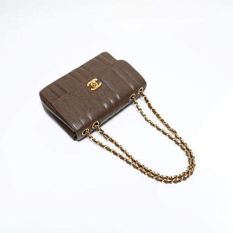 CHANEL No. 3 1994-1996 Mademoiselle Caviar Skin Shoulder Bag Brown WS21792