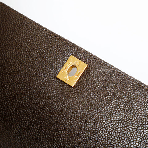 CHANEL No. 3 1994-1996 Mademoiselle Caviar Skin Shoulder Bag Brown WS21792