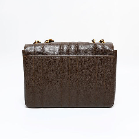 CHANEL No. 3 1994-1996 Mademoiselle Caviar Skin Shoulder Bag Brown WS21792
