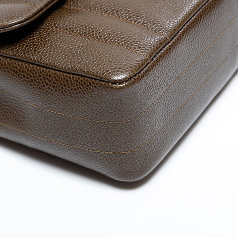 CHANEL No. 3 1994-1996 Mademoiselle Caviar Skin Shoulder Bag Brown WS21792
