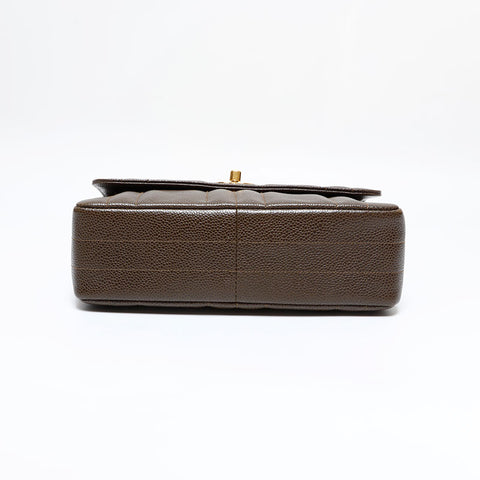 CHANEL No. 3 1994-1996 Mademoiselle Caviar Skin Shoulder Bag Brown WS21792