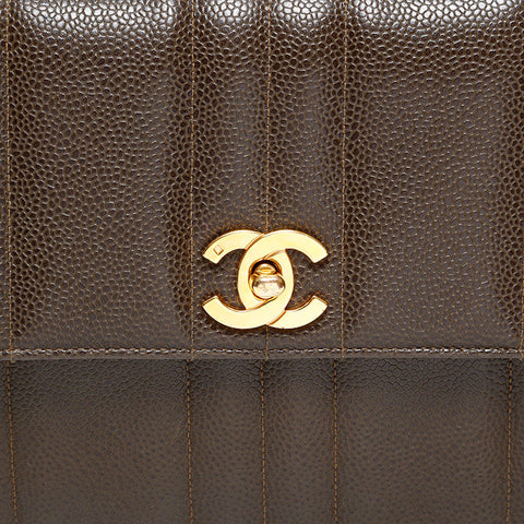 CHANEL No. 3 1994-1996 Mademoiselle Caviar Skin Shoulder Bag Brown WS21792