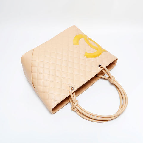 CHANEL 10 Series 2005-2006 Matelasse Cambon Line Large Tote Handbag beige WS21794