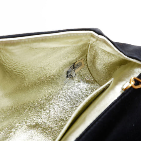 CHANEL 0 series 1986-1988 Rhinestone CC Satin Bias Stitch Shoulder Bag black WS21796