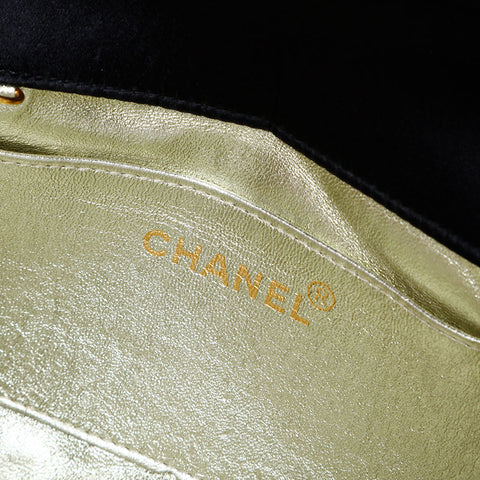 CHANEL 0 series 1986-1988 Rhinestone CC Satin Bias Stitch Shoulder Bag black WS21796