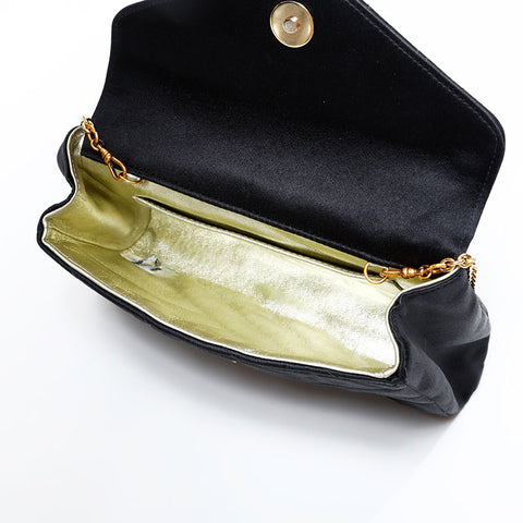 CHANEL 0 series 1986-1988 Rhinestone CC Satin Bias Stitch Shoulder Bag black WS21796