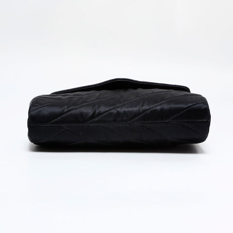 CHANEL 0 series 1986-1988 Rhinestone CC Satin Bias Stitch Shoulder Bag black WS21796