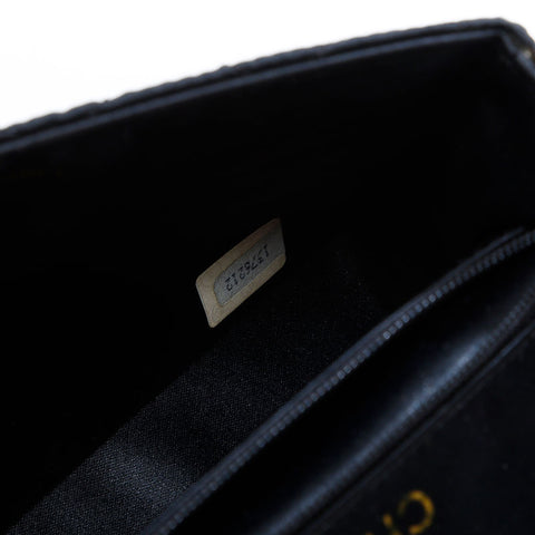 CHANEL No. 1 1989-1991 Mini Matelasse Satin Single Flap Shoulder Bag black WS21797