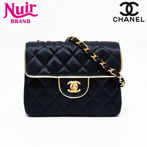 CHANEL No. 1 1989-1991 Mini Matelasse Satin Single Flap Shoulder Bag black WS21797