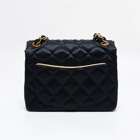 CHANEL No. 1 1989-1991 Mini Matelasse Satin Single Flap Shoulder Bag black WS21797