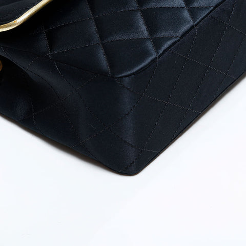 CHANEL No. 1 1989-1991 Mini Matelasse Satin Single Flap Shoulder Bag black WS21797