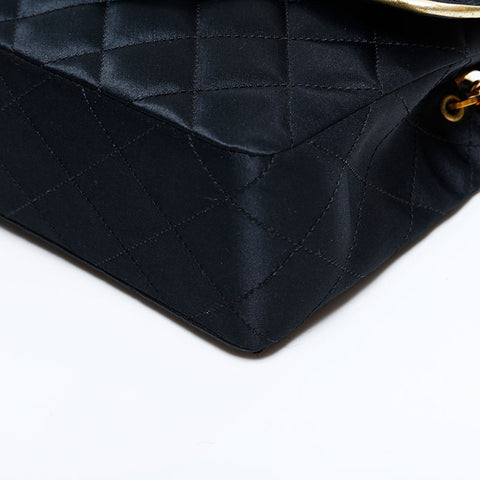 CHANEL No. 1 1989-1991 Mini Matelasse Satin Single Flap Shoulder Bag black WS21797
