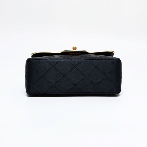 CHANEL No. 1 1989-1991 Mini Matelasse Satin Single Flap Shoulder Bag black WS21797