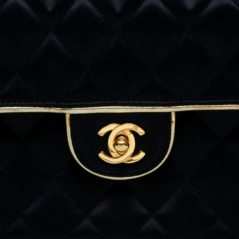 CHANEL No. 1 1989-1991 Mini Matelasse Satin Single Flap Shoulder Bag black WS21797