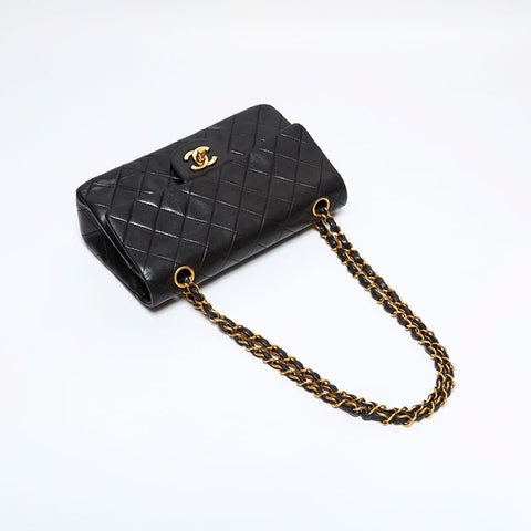 CHANEL No. 3 1994-1996 Matelasse 9.1" Double Flap Lambskin Shoulder Bag black WS21800
