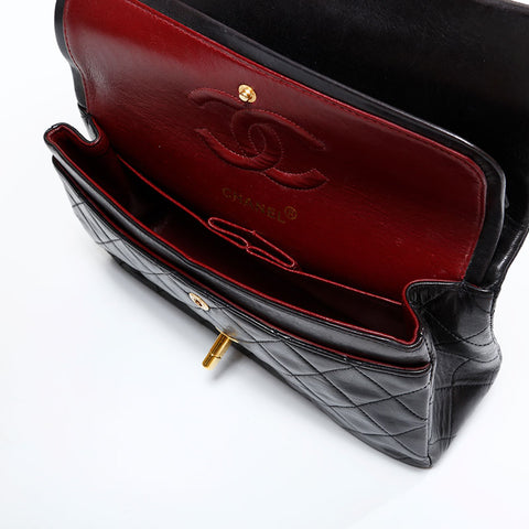 CHANEL No. 3 1994-1996 Matelasse 9.1" Double Flap Lambskin Shoulder Bag black WS21800