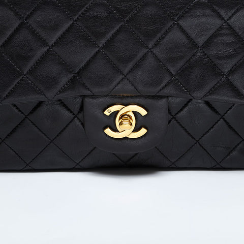 CHANEL No. 3 1994-1996 Matelasse 9.1" Double Flap Lambskin Shoulder Bag black WS21800