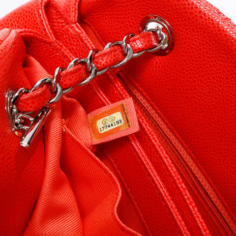 CHANEL No. 17 2012-2013 Matelasse Just Mademoiselle Caviar Skin Shoulder Bag Orange WS21801