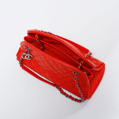 CHANEL No. 17 2012-2013 Matelasse Just Mademoiselle Caviar Skin Shoulder Bag Orange WS21801