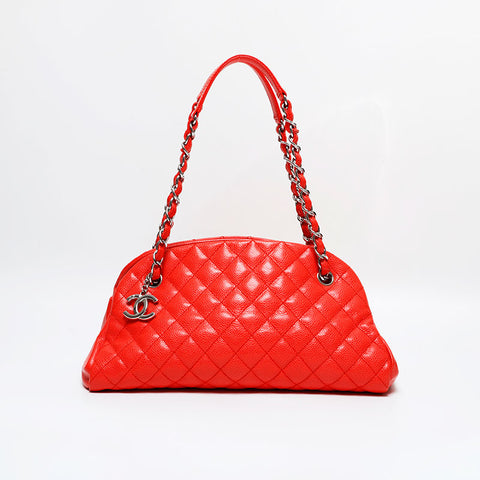CHANEL No. 17 2012-2013 Matelasse Just Mademoiselle Caviar Skin Shoulder Bag Orange WS21801