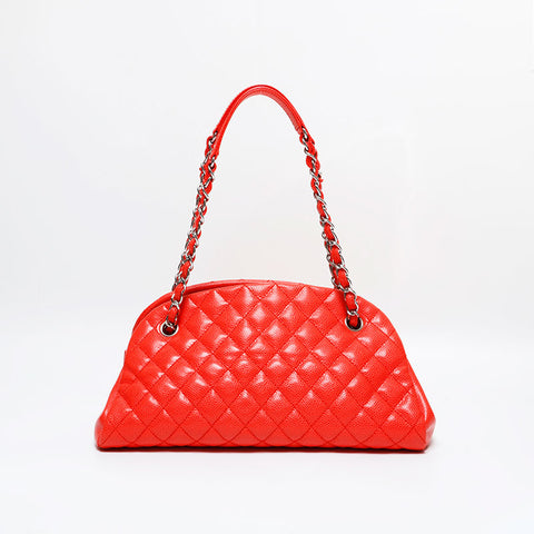 CHANEL No. 17 2012-2013 Matelasse Just Mademoiselle Caviar Skin Shoulder Bag Orange WS21801